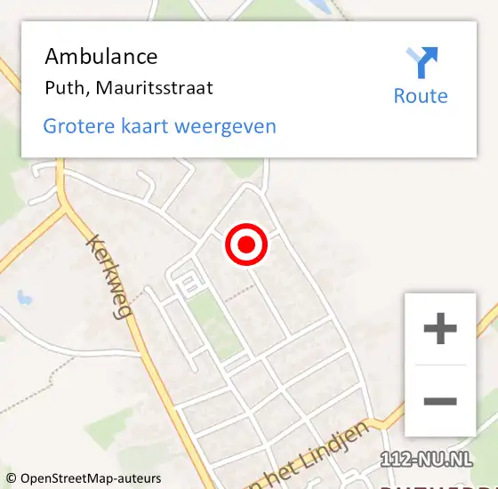 Locatie op kaart van de 112 melding: Ambulance Puth, Mauritsstraat op 22 januari 2015 13:22