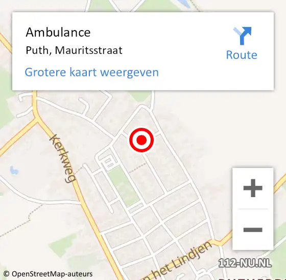 Locatie op kaart van de 112 melding: Ambulance Puth, Mauritsstraat op 22 januari 2015 14:02