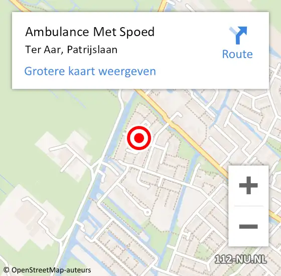 Locatie op kaart van de 112 melding: Ambulance Met Spoed Naar Ter Aar, Patrijslaan op 22 januari 2015 15:19