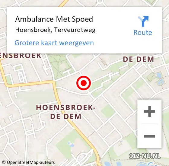Locatie op kaart van de 112 melding: Ambulance Met Spoed Naar Hoensbroek, Terveurdtweg op 22 januari 2015 15:29