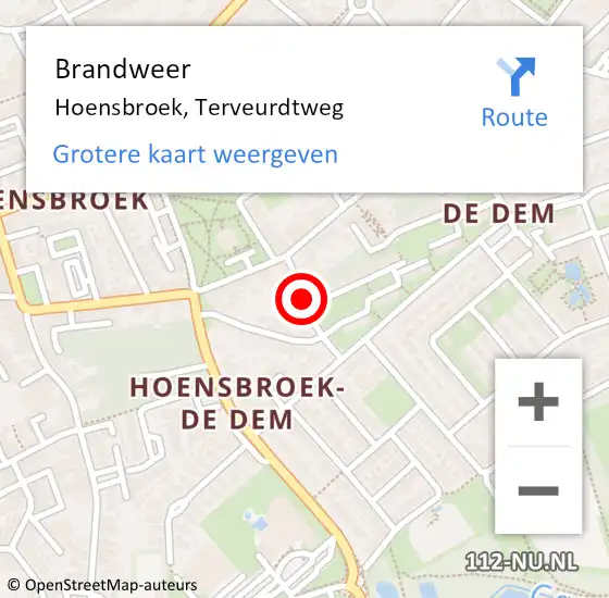 Locatie op kaart van de 112 melding: Brandweer Hoensbroek, Terveurdtweg op 22 januari 2015 15:44