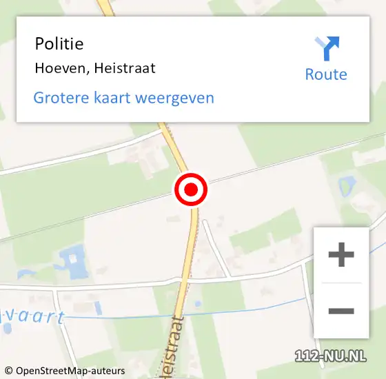 Locatie op kaart van de 112 melding: Politie Hoeven, Heistraat op 22 januari 2015 16:12