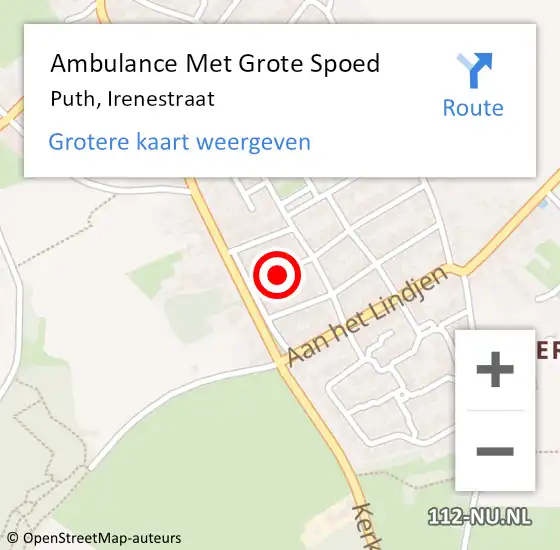 Locatie op kaart van de 112 melding: Ambulance Met Grote Spoed Naar Puth, Irenestraat op 22 januari 2015 18:46