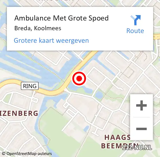 Locatie op kaart van de 112 melding: Ambulance Met Grote Spoed Naar Breda, Koolmees op 22 januari 2015 18:47