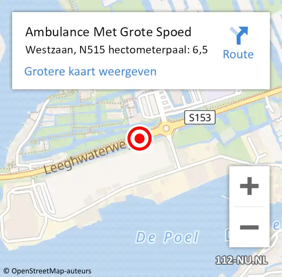 Locatie op kaart van de 112 melding: Ambulance Met Grote Spoed Naar Westzaan, N515 hectometerpaal: 6,5 op 22 januari 2015 18:58