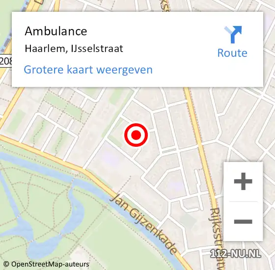 Locatie op kaart van de 112 melding: Ambulance Haarlem, IJsselstraat op 22 januari 2015 20:49