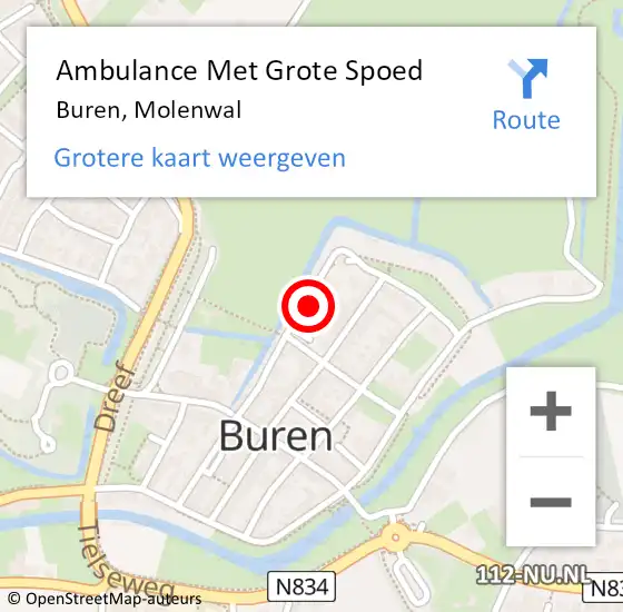 Locatie op kaart van de 112 melding: Ambulance Met Grote Spoed Naar Buren, Molenwal op 23 januari 2015 00:32