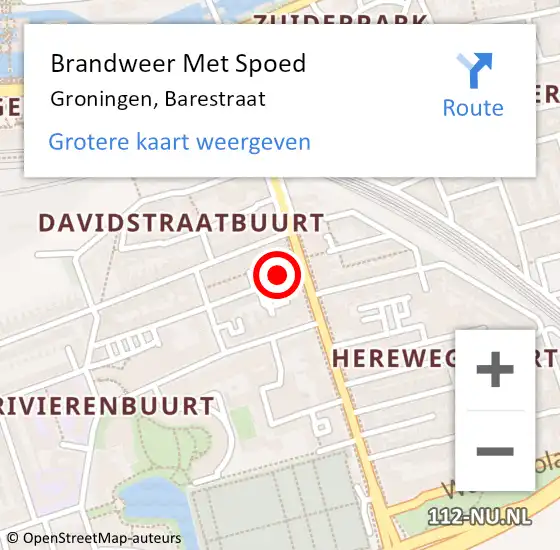 Locatie op kaart van de 112 melding: Brandweer Met Spoed Naar Groningen, Barestraat op 23 januari 2015 02:14