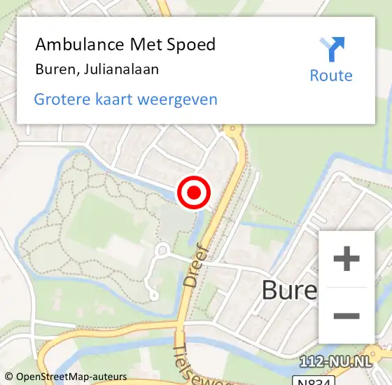 Locatie op kaart van de 112 melding: Ambulance Met Spoed Naar Buren, Julianalaan op 23 januari 2015 06:39