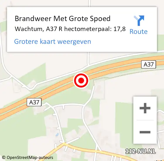 Locatie op kaart van de 112 melding: Brandweer Met Grote Spoed Naar Wachtum, A37 R hectometerpaal: 20,6 op 23 januari 2015 07:24