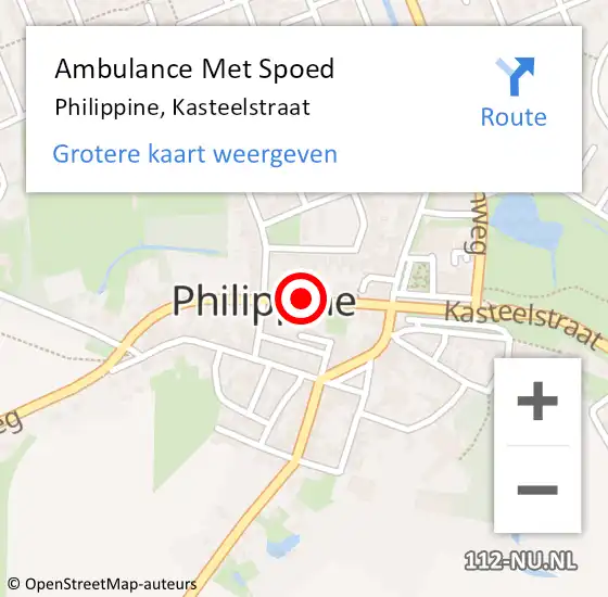 Locatie op kaart van de 112 melding: Ambulance Met Spoed Naar Philippine, Kasteelstraat op 23 januari 2015 07:25