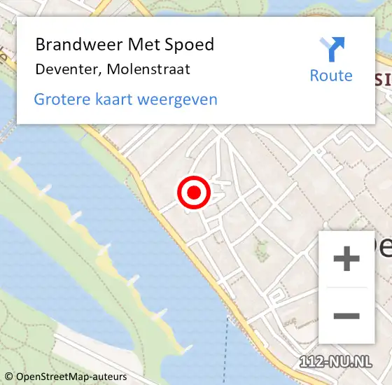 Locatie op kaart van de 112 melding: Brandweer Met Spoed Naar Deventer, Molenstraat op 23 januari 2015 10:22