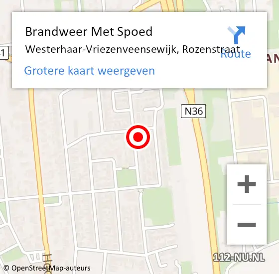 Locatie op kaart van de 112 melding: Brandweer Met Spoed Naar Westerhaar-Vriezenveensewijk, Rozenstraat op 23 januari 2015 10:50