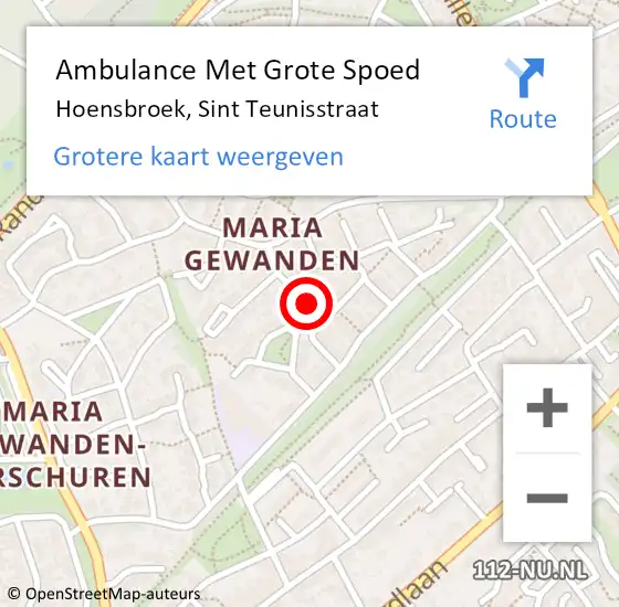 Locatie op kaart van de 112 melding: Ambulance Met Grote Spoed Naar Hoensbroek, Sint Teunisstraat op 23 januari 2015 10:58