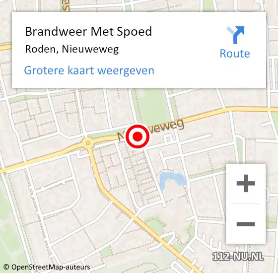 Locatie op kaart van de 112 melding: Brandweer Met Spoed Naar Roden, Nieuweweg op 28 oktober 2013 11:19