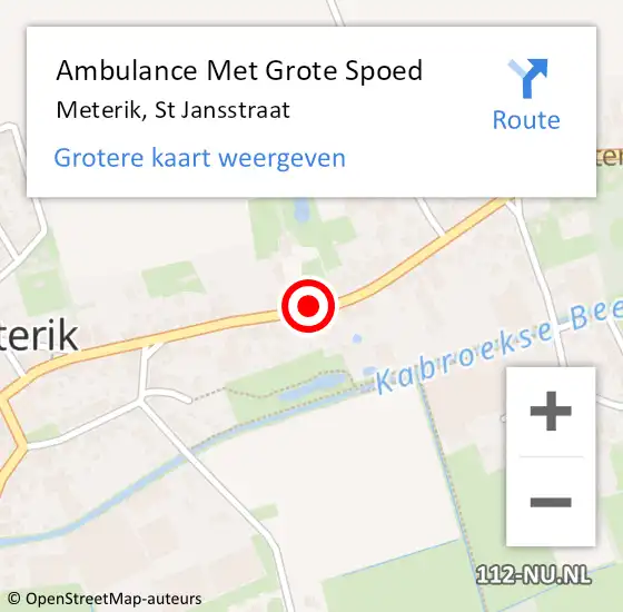 Locatie op kaart van de 112 melding: Ambulance Met Grote Spoed Naar Meterik, St Jansstraat op 23 januari 2015 12:46
