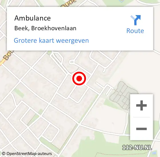 Locatie op kaart van de 112 melding: Ambulance Beek, Broekhovenlaan op 23 januari 2015 14:55