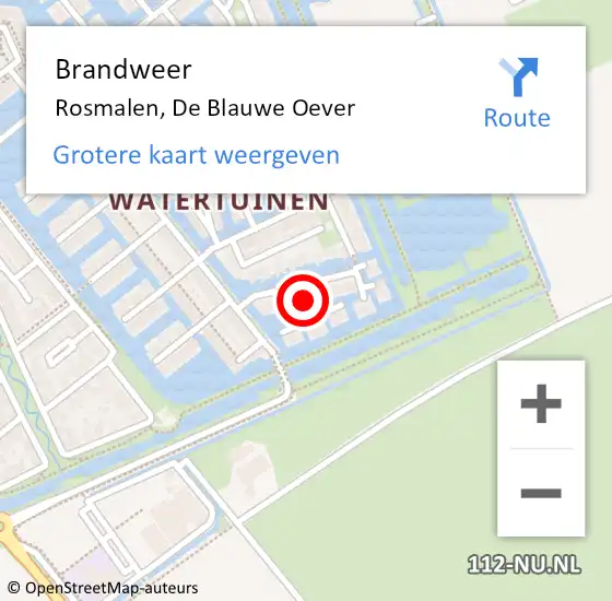 Locatie op kaart van de 112 melding: Brandweer Rosmalen, De Blauwe Oever op 23 januari 2015 18:54