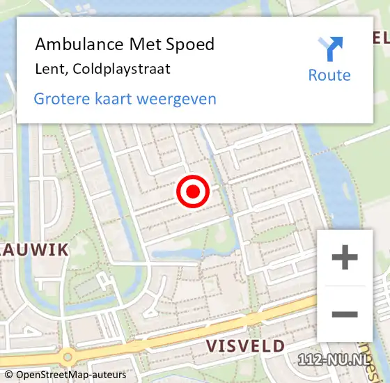 Locatie op kaart van de 112 melding: Ambulance Met Spoed Naar Lent, Coldplaystraat op 23 januari 2015 20:08