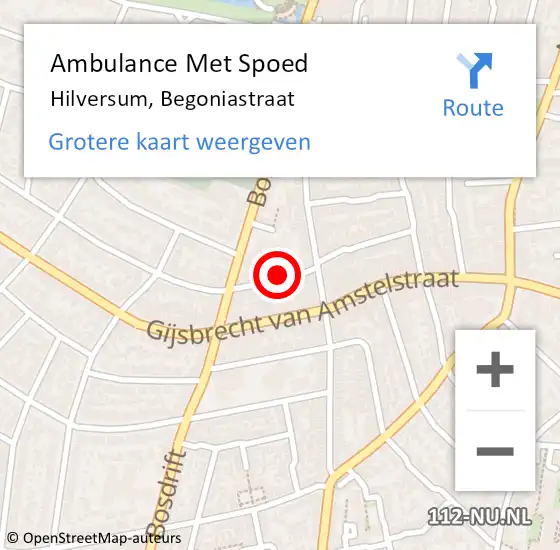 Locatie op kaart van de 112 melding: Ambulance Met Spoed Naar Hilversum, Begoniastraat op 23 januari 2015 20:26