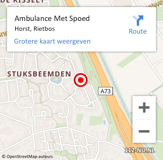 Locatie op kaart van de 112 melding: Ambulance Met Spoed Naar Horst, Rietbos op 23 januari 2015 20:44