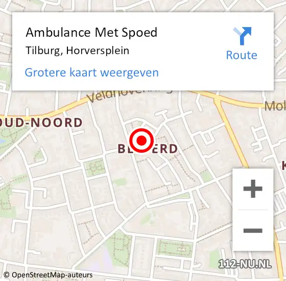 Locatie op kaart van de 112 melding: Ambulance Met Spoed Naar Tilburg, Horversplein op 23 januari 2015 22:23