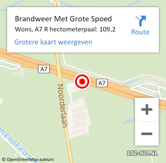 Locatie op kaart van de 112 melding: Brandweer Met Grote Spoed Naar Wons, A7 L hectometerpaal: 104,7 op 28 oktober 2013 11:34