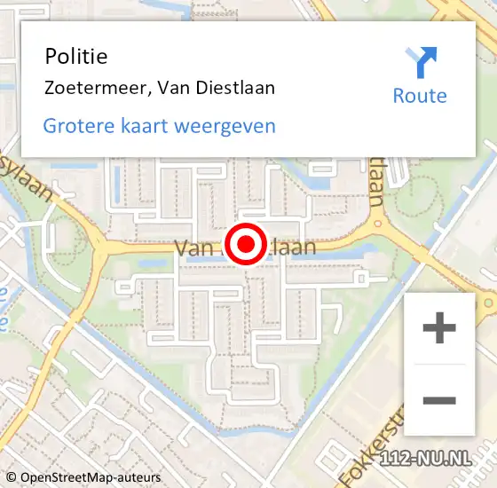 Locatie op kaart van de 112 melding: Politie Zoetermeer, Van Diestlaan op 23 januari 2015 23:25