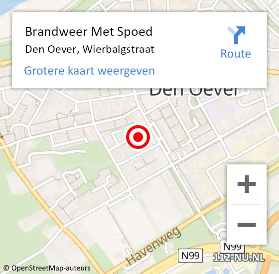 Locatie op kaart van de 112 melding: Brandweer Met Spoed Naar Den Oever, Wierbalgstraat op 23 januari 2015 23:26