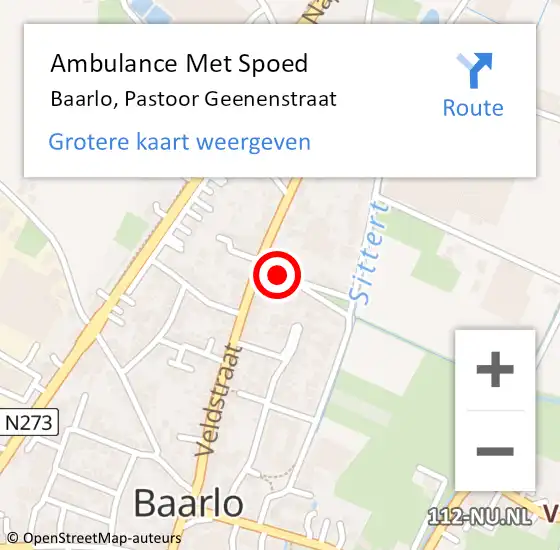 Locatie op kaart van de 112 melding: Ambulance Met Spoed Naar Baarlo, Pastoor Geenenstraat op 24 januari 2015 00:26