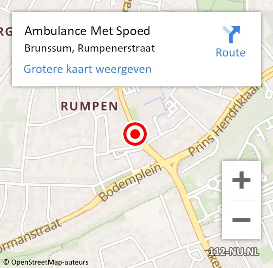 Locatie op kaart van de 112 melding: Ambulance Met Spoed Naar Brunssum, Rumpenerstraat op 24 januari 2015 02:35