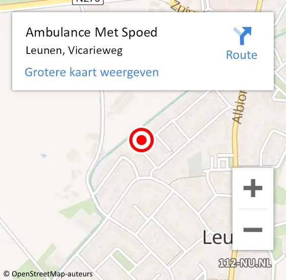 Locatie op kaart van de 112 melding: Ambulance Met Spoed Naar Leunen, Vicarieweg op 24 januari 2015 03:58