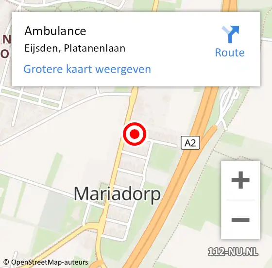 Locatie op kaart van de 112 melding: Ambulance Eijsden, Platanenlaan op 24 januari 2015 05:42