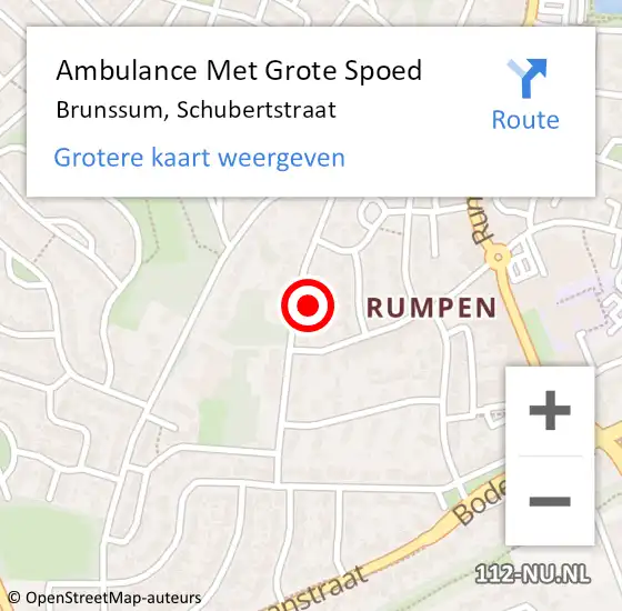 Locatie op kaart van de 112 melding: Ambulance Met Grote Spoed Naar Brunssum, Schubertstraat op 24 januari 2015 06:55