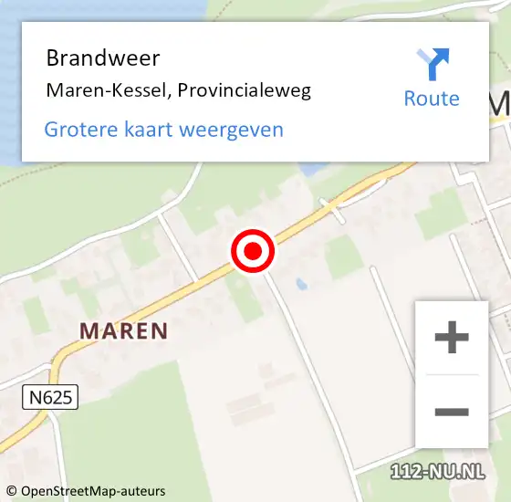 Locatie op kaart van de 112 melding: Brandweer Maren-Kessel, Provincialeweg op 24 januari 2015 07:22