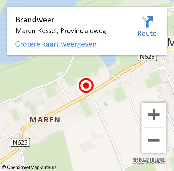 Locatie op kaart van de 112 melding: Brandweer Maren-Kessel, Provincialeweg op 24 januari 2015 08:01