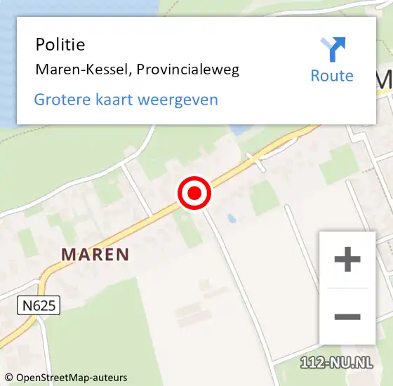 Locatie op kaart van de 112 melding: Politie Maren-Kessel, Provincialeweg op 24 januari 2015 08:59