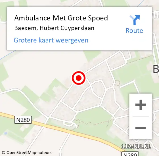 Locatie op kaart van de 112 melding: Ambulance Met Grote Spoed Naar Baexem, Hubert Cuyperslaan op 24 januari 2015 10:01