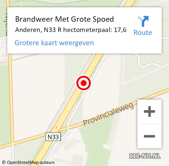 Locatie op kaart van de 112 melding: Brandweer Met Grote Spoed Naar Anderen, N33 R hectometerpaal: 18,7 op 24 januari 2015 10:14