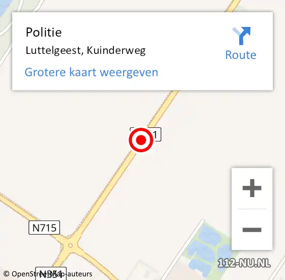 Locatie op kaart van de 112 melding: Politie Luttelgeest, Kuinderweg op 24 januari 2015 11:48