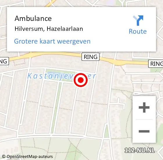 Locatie op kaart van de 112 melding: Ambulance Hilversum, Hazelaarlaan op 24 januari 2015 12:07