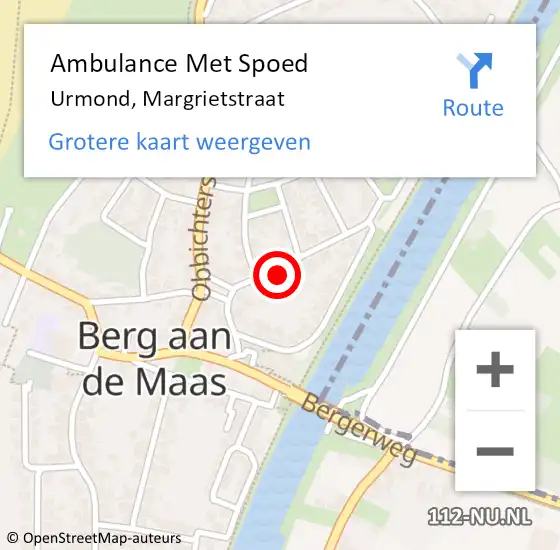 Locatie op kaart van de 112 melding: Ambulance Met Spoed Naar Urmond, Margrietstraat op 24 januari 2015 12:17