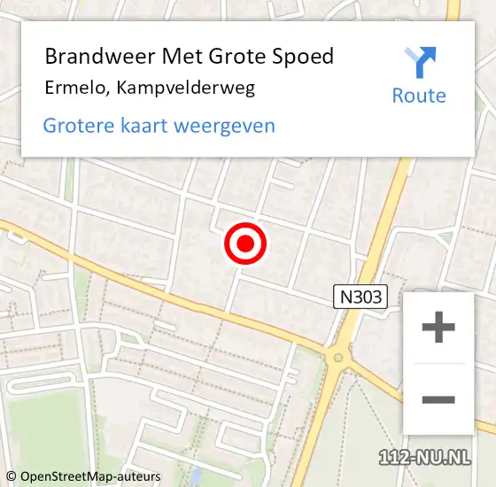 Locatie op kaart van de 112 melding: Brandweer Met Grote Spoed Naar Ermelo, Kampvelderweg op 24 januari 2015 13:37