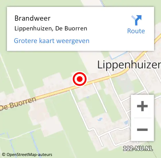 Locatie op kaart van de 112 melding: Brandweer Lippenhuizen, De Buorren op 24 januari 2015 13:50