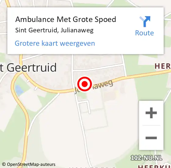 Locatie op kaart van de 112 melding: Ambulance Met Grote Spoed Naar Sint Geertruid, Julianaweg op 24 januari 2015 14:15