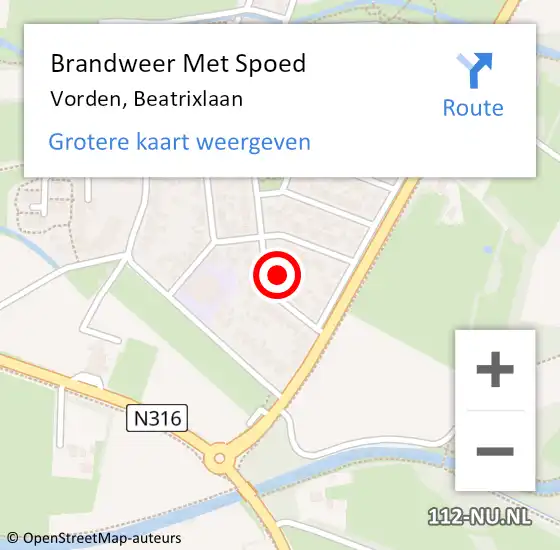 Locatie op kaart van de 112 melding: Brandweer Met Spoed Naar Vorden, Beatrixlaan op 28 oktober 2013 11:50