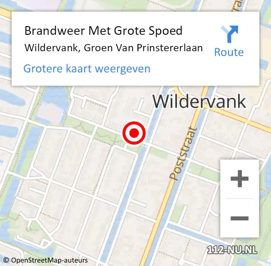 Locatie op kaart van de 112 melding: Brandweer Met Grote Spoed Naar Wildervank, Groen Van Prinstererlaan op 24 januari 2015 15:59