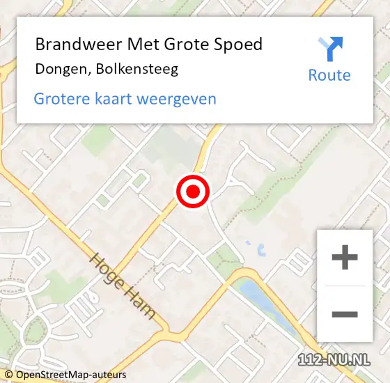 Locatie op kaart van de 112 melding: Brandweer Met Grote Spoed Naar Dongen, Bolkensteeg op 24 januari 2015 16:12