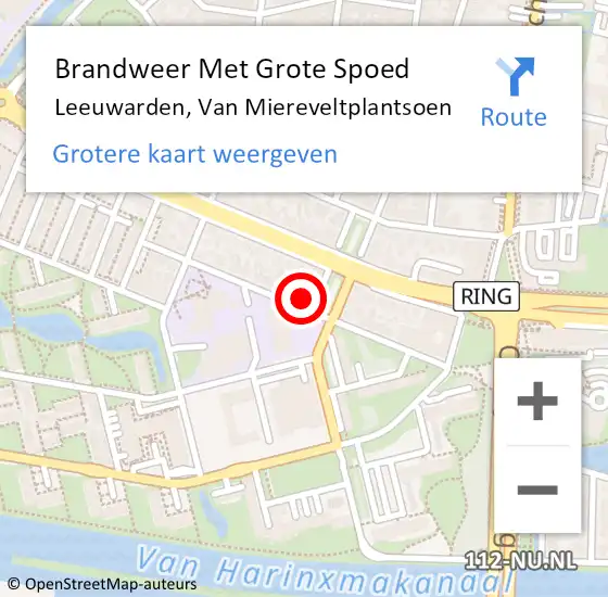 Locatie op kaart van de 112 melding: Brandweer Met Grote Spoed Naar Leeuwarden, Van Miereveltplantsoen op 24 januari 2015 16:54