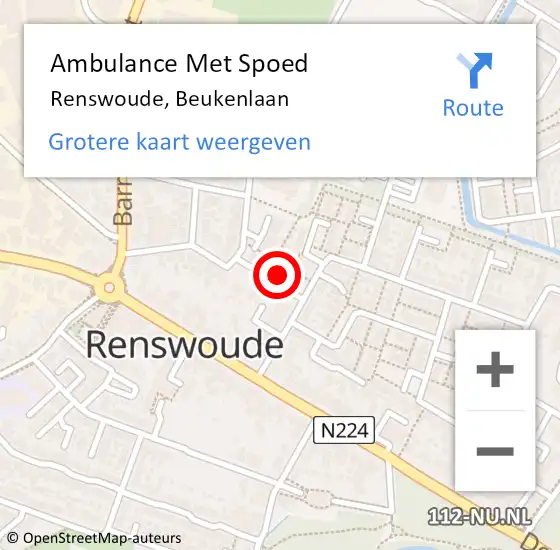 Locatie op kaart van de 112 melding: Ambulance Met Spoed Naar Renswoude, Beukenlaan op 24 januari 2015 16:59